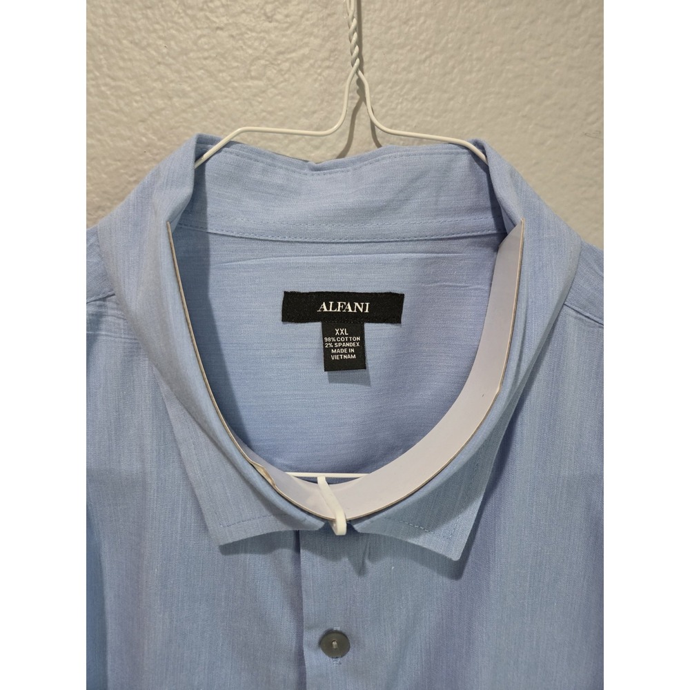 Alfani Men's 2XL Blue Solid Short Sleeve Button-Up Shirt Pockets Point Collar - Picture 2 of 3